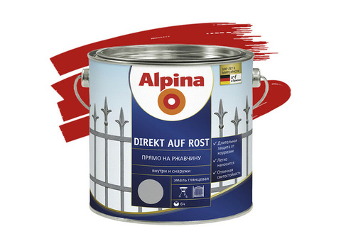 Эмаль по ржавчине Alpina Direkt auf Rost гладкая RAL 3000 красная 0,75 л