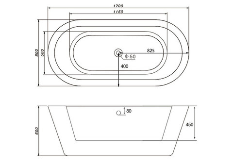 Ванна акриловая Abber AB9213 170х80 см