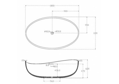 Ванна акриловая Abber AB9239 180х110 см