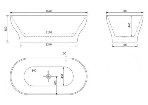 Ванна акриловая Abber AB9294 169х80 см