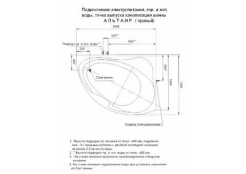 Ванна акриловая Aquatek Альтаир R 158х120 см