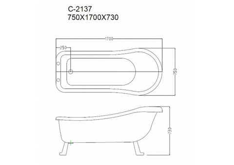 Ванна акриловая Ceruttispa Retro C-2137 CT8723 170x75х73 см