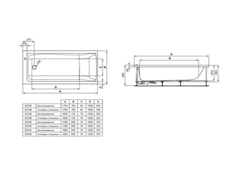 Ванна акриловая Ideal Standard Connect E018301 170х75 см