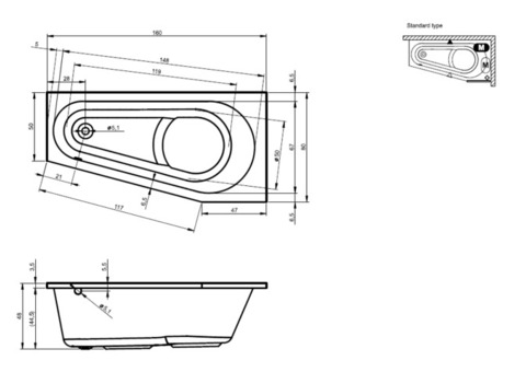 Ванна акриловая Riho Delta 160x80 см L