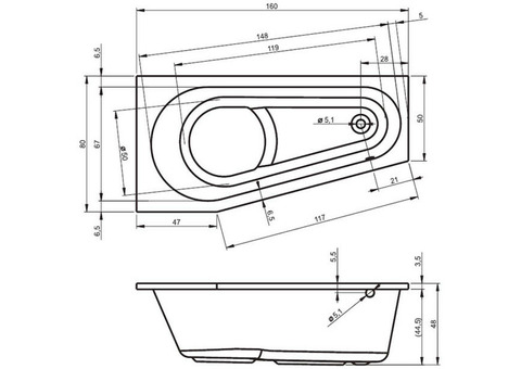 Ванна акриловая Riho Delta 160x80 см R