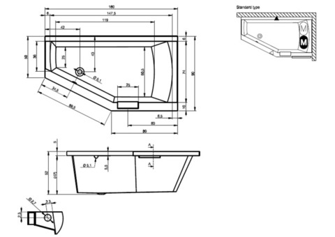 Ванна акриловая Riho Geta 160x90 см L