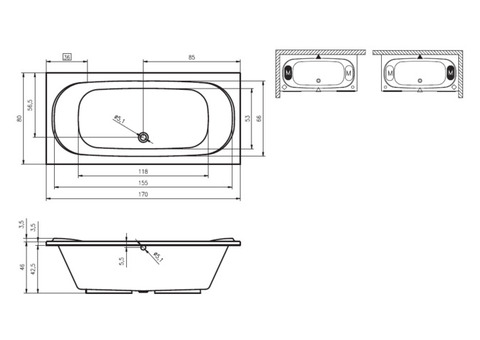 Ванна акриловая Riho Taurus 170x80 см