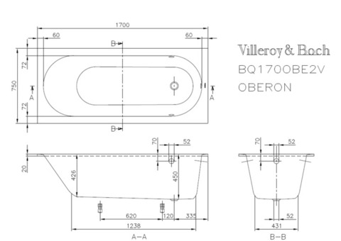 Ванна квариловая Villeroy & Boch Oberon UBQ170OBE2V-01 170х75 см