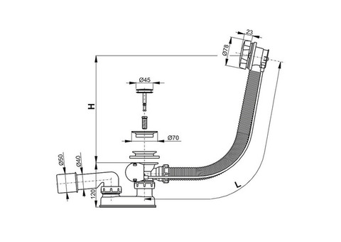 Сифон для ванны Alca Plast A55K автомат комплект с переливом