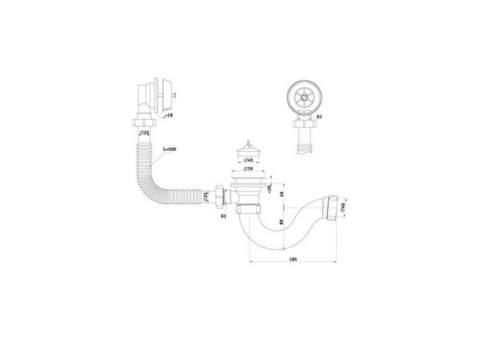 Слив-перелив для ванны трубный с пробкой Варяг 1 1/2''x40 выпуск с пластиковой решёткой D=70мм АНИ Пласт C6150