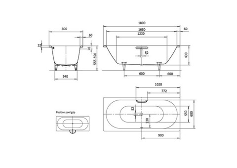 Ванна стальная Kaldewei Classic Duo 110 180x80 см с покрытием Easy-Clean