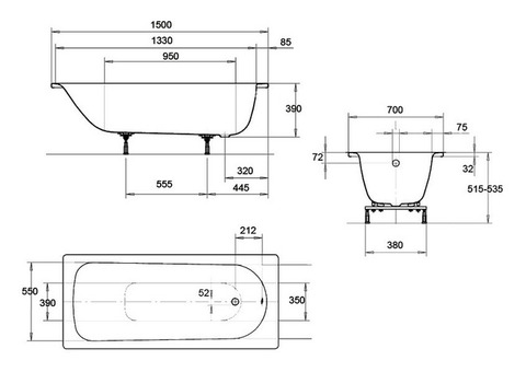 Ванна стальная Kaldewei Eurowa Form Plus 310-1 150х70 см