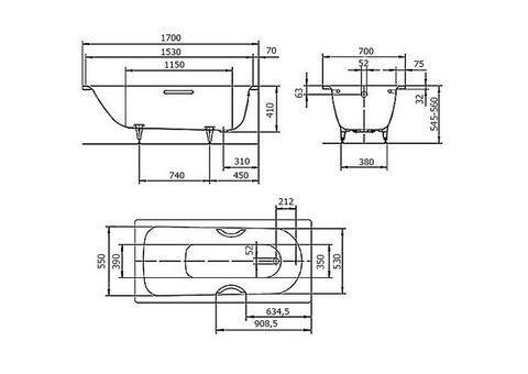 Ванна стальная Kaldewei Saniform Plus 363-1 170x70 см с покрытием Easy-Clean