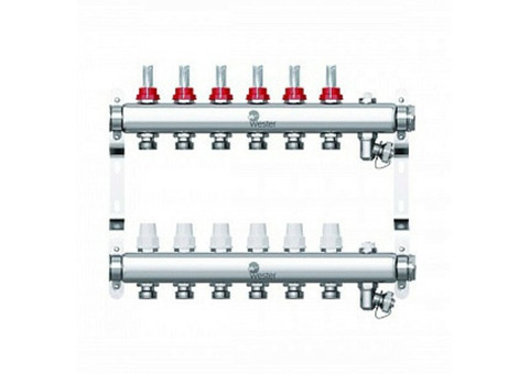 Коллектор 1'', в сборе на 6 выходов 3/4'' с расходомерами