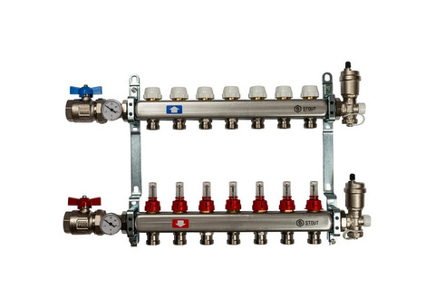 Коллектор распределительный Stout SMS 0907 000007 на 7 контуров в сборе с расходомерами