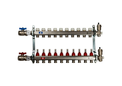 Коллектор распределительный Stout SMS 0907 000010 на 10 контуров в сборе с расходомерами
