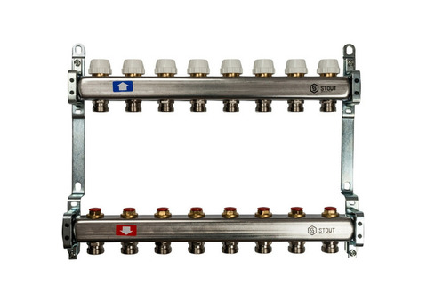 Коллектор распределительный Stout SMS 0922 000008 на 8 контуров без расходомеров