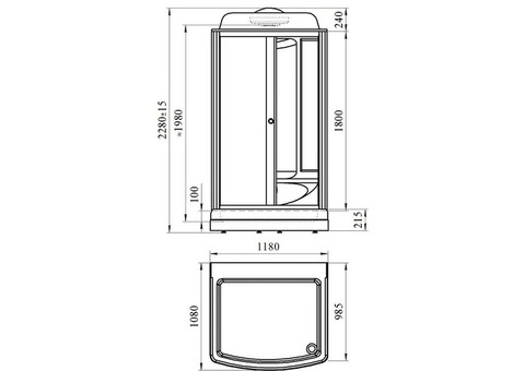 Душевая кабина Radomir Диана 1 1-05-1-0-0-0600 1180х1080х2280 мм прозрачная