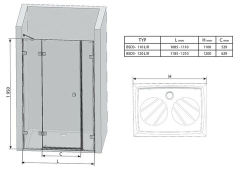 Душевая дверь Ravak Brilliant BSD3-120 L Transparent хром