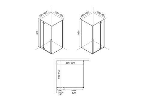 Душевое ограждение Iddis Slide SLI6BS0i23 900х900х1950 мм