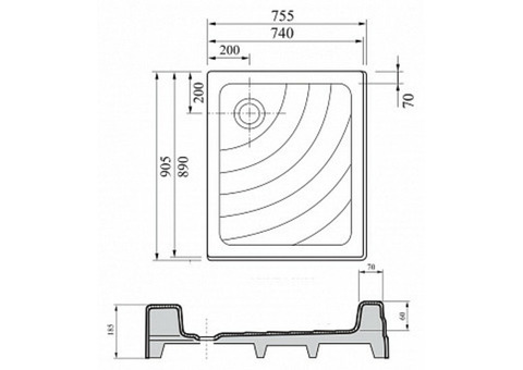 Поддон душевой Ravak Aneta PU прямоугольный 750x900 мм