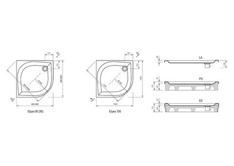 Поддон душевой Ravak Elipso-100 LA полукруглый 1000x1000х50 мм