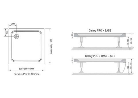Поддон душевой Ravak Perseus Pro-90 Chrome квадратный 900x900х30 мм