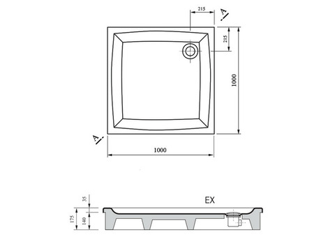 Поддон душевой Ravak Perseus-100 EX квадратный 1000x1000х175 мм
