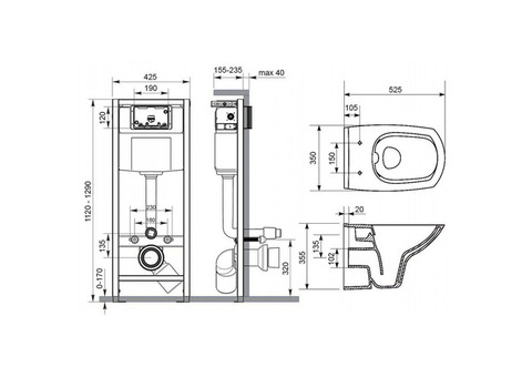 Инсталляция в комплекте с унитазом и сиденьем Cersanit City Clean On + Link Pro 212389