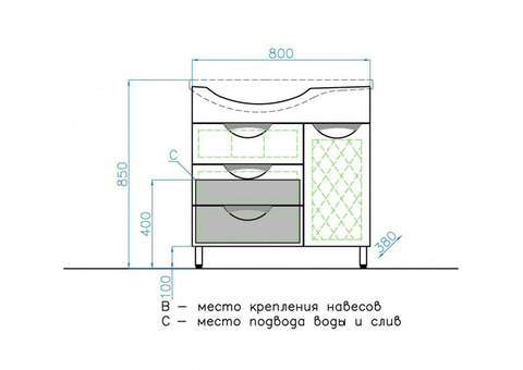 Тумба с раковиной Style Line Жасмин 82 R с бельевой корзиной