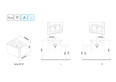 Тумба под раковину Ravak 10 градусов SD 550 R X000000742 белый глянец