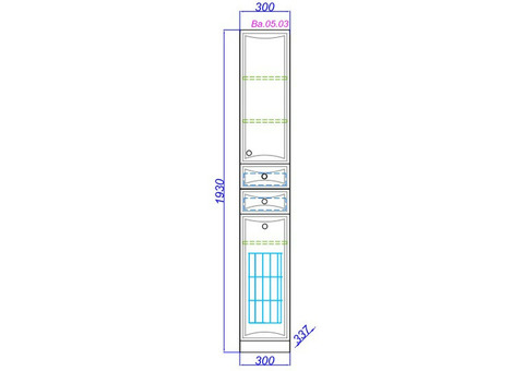 Шкаф-пенал Aqwella Барселона с корзиной П3/к 300х1930х337 мм белый