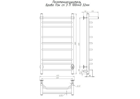 Полотенцесушитель электрический Тругор Браво ПЭК СП 3 П 400х1000 мм