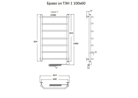 Полотенцесушитель электрический Тругор Браво ТЭН 1 100х60 см ЛЦ4