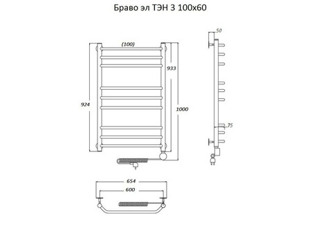 Полотенцесушитель электрический Тругор Браво ТЭН 3 100х60 см ЛЦ4