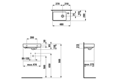 Мини-раковина Laufen Pro S 8.1595.4.000.104.1 правосторонняя 480х280 мм