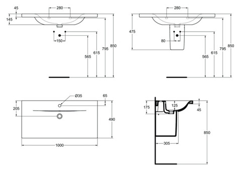 Раковина Ideal Standard Connect Vanity E812601 1000x490 мм