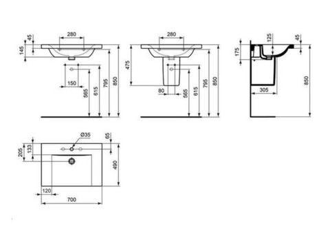 Раковина Ideal Standard Connect Vanity E812801 700x490 мм