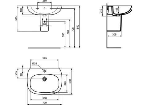 Раковина Ideal Standard Tesi T351201 700x530 мм