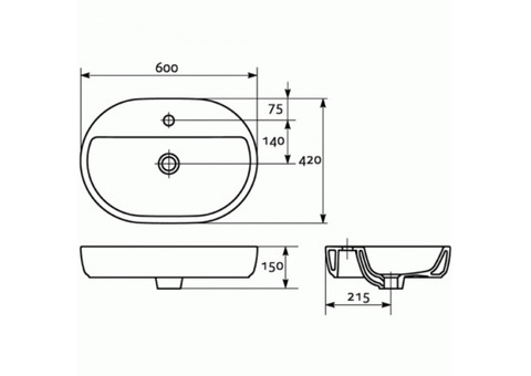 Раковина встраиваемая Cersanit Caspia 60 Oval 400х420 мм