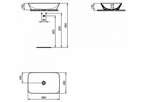 Раковина накладная Ideal Standard Connect Air E034801 600x400 мм