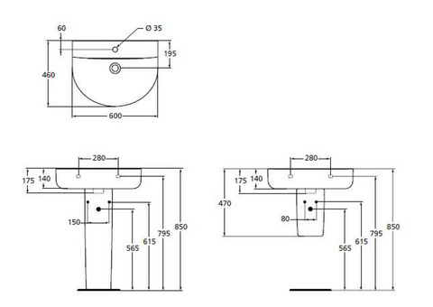 Раковина подвесная Ideal Standard Connect Arc E787501 600x460 мм