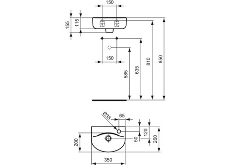 Раковина подвесная Ideal Standard Connect Arc E791501 350x265 мм смеситель справа