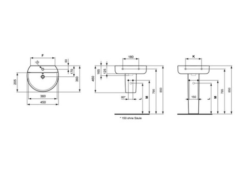 Раковина подвесная Ideal Standard Connect Sphere E805701 450x360 мм