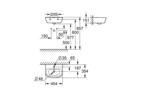 Мини-раковина подвесная Grohe Bau Ceramic 39424000 450х354 мм