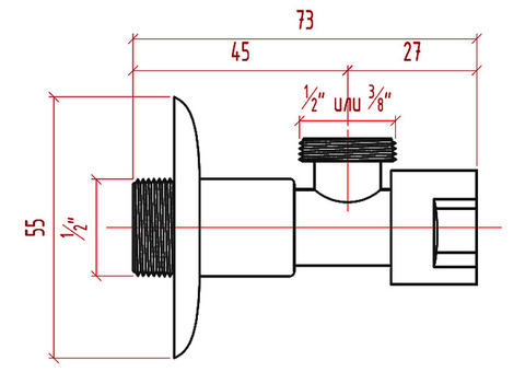 Кран ICMA 519/90519AС07 угловой 1/2х3/8 дюйма