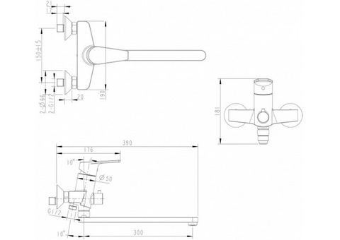 Смеситель для ванны Bravat Line F65299C-LB-RUS с аксессуарами