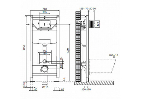 Унитаз подвесной Jacob Delafon Presquile E4440-00 с инсталляцией E5504-NF и белой панелью смыва E4316-00