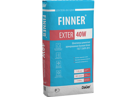 Шпатлевка цементная Dauer Finner Exter 40W базовая белая 25 кг