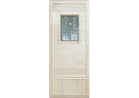 Дверь для бани Doorwood DW06 Девушка в баньке вагонка эконом со стеклом 750х1850 мм